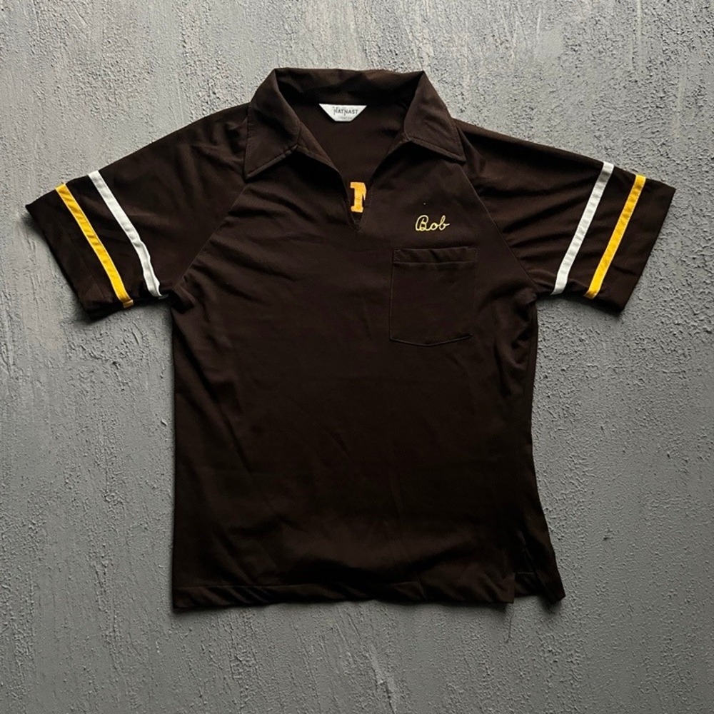 Vintage Nat Nast Bowling Shirt Brown 1970s Oemig's Sport Shop Stanley Deer